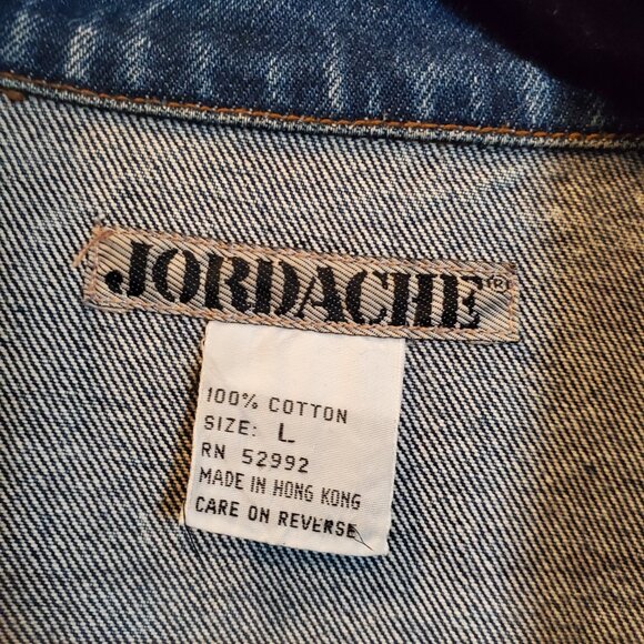 🔥Jordache Iconic 80s Acid Wash Denim Jacket | Wide Collar Cropped Oversized L🔥 - Picture 5 of 14